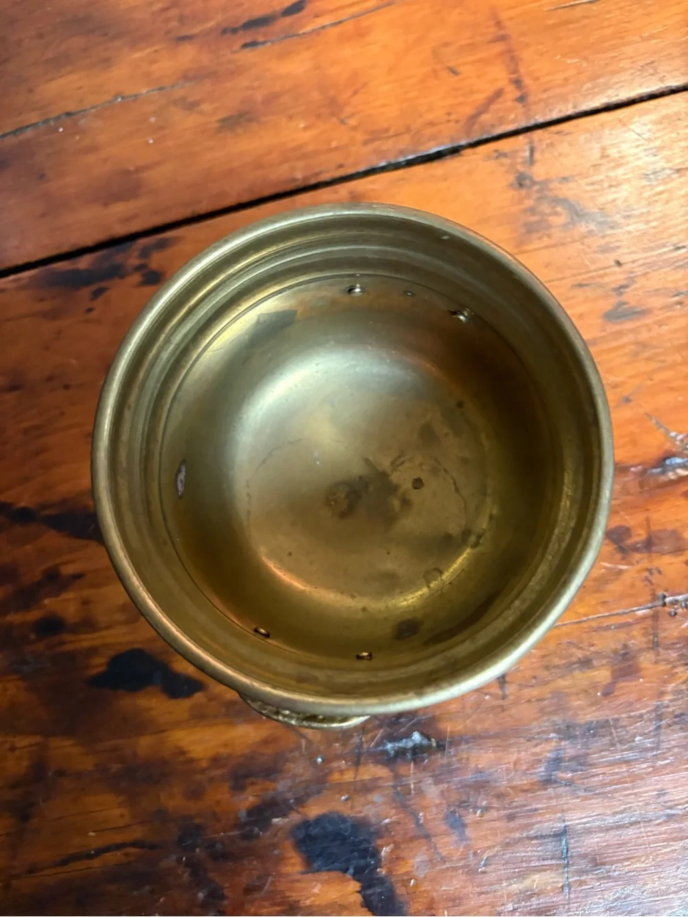 Antique-Style Brass Footed Planter with Handles Curved Handles 3.5x4”